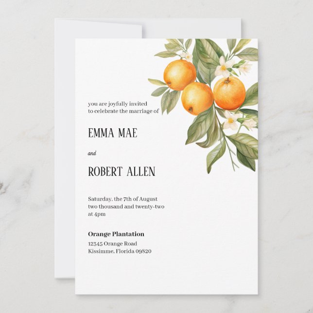 Orange Blossom Wedding Invitation (Front)