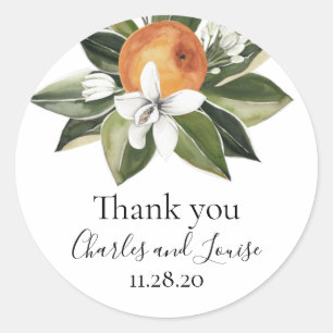 Orange Blossom Wedding Thank You Favour Classic Ro Classic Round Sticker