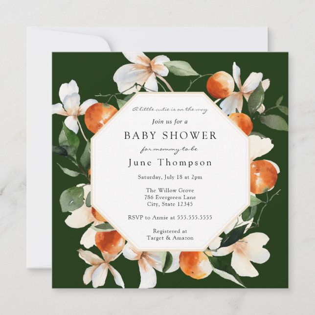 Orange Blossoms and Clementines Baby Shower Invitation (Front)
