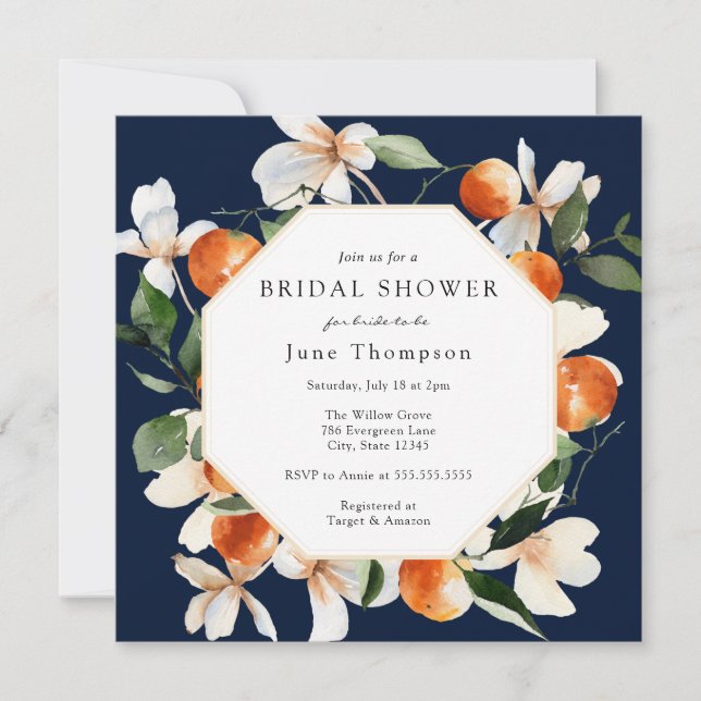 Orange Blossoms and Clementines Bridal Shower Invitation (Front)