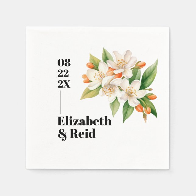 Orange Blossoms and Jasmine Blooms Wedding Napkin (Front)