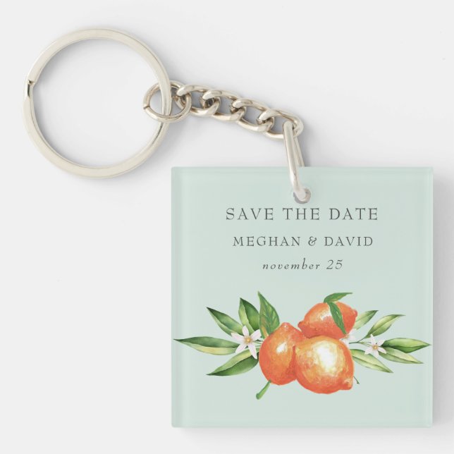 Orange Blossoms Citrus Botanical Save the Date Key Ring (Front)