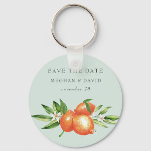 Orange Blossoms Citrus Botanical Save The Date Key Ring