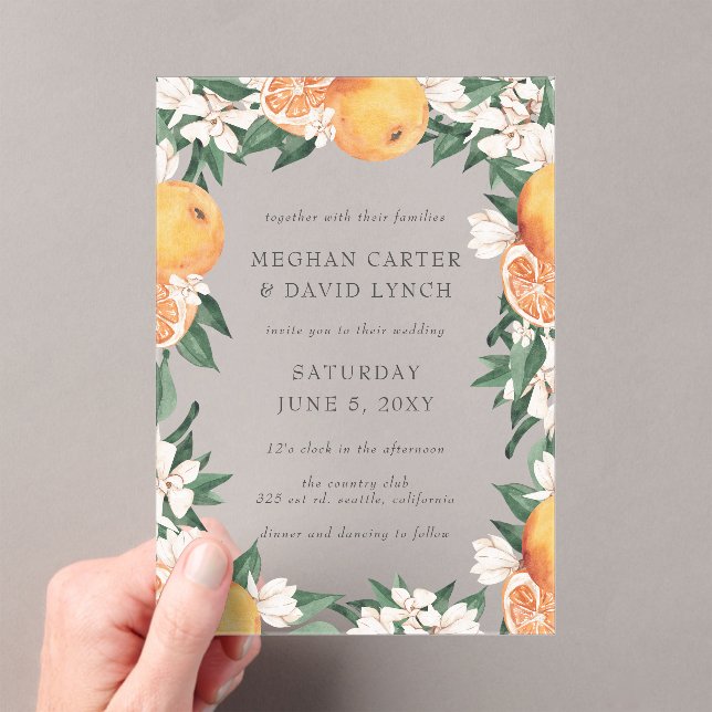 Orange Blossoms Citrus Botanical Wedding  Acrylic Invitations (Insitu (Handheld))