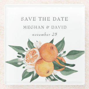 Orange Blossoms Citrus Botanical Wedding  Glass Coaster