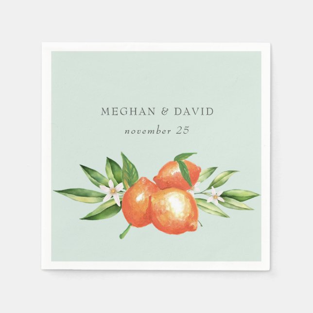 Orange Blossoms Citrus Botanical Wedding Napkin (Front)