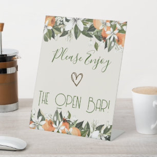 Orange & Blossoms Elegant Floral Pedestal Sign