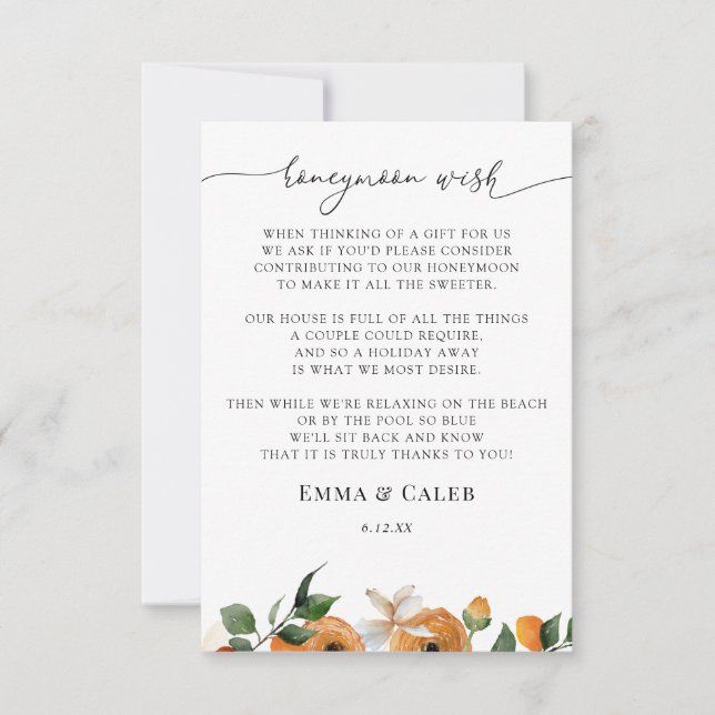 Orange Blossoms Honeymoon Wish  Invitation (Front)