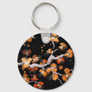 Orange Blossoms on Black Key Ring