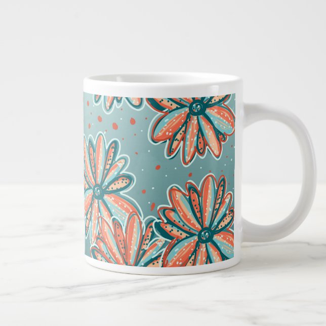 Orange Blossoms pattern by Lisa Casineau Large Coffee Mug (Right)