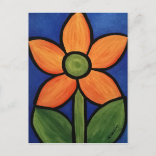 Orange Blue Abstract Flower Postcard