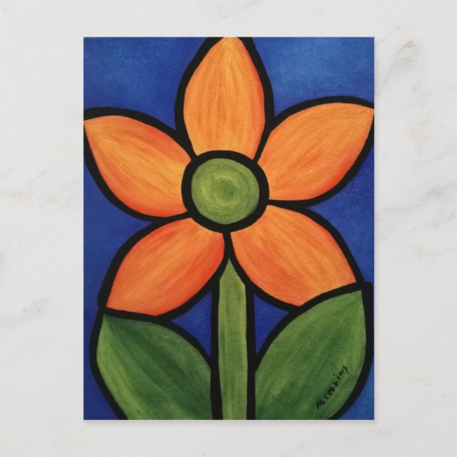 Orange Blue Abstract Flower Postcard (Front)