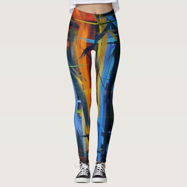 Orange Blue Abstract Painting Leggings (Front)