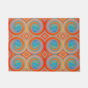 Orange Blue Abstract Swirl Pattern Doormat