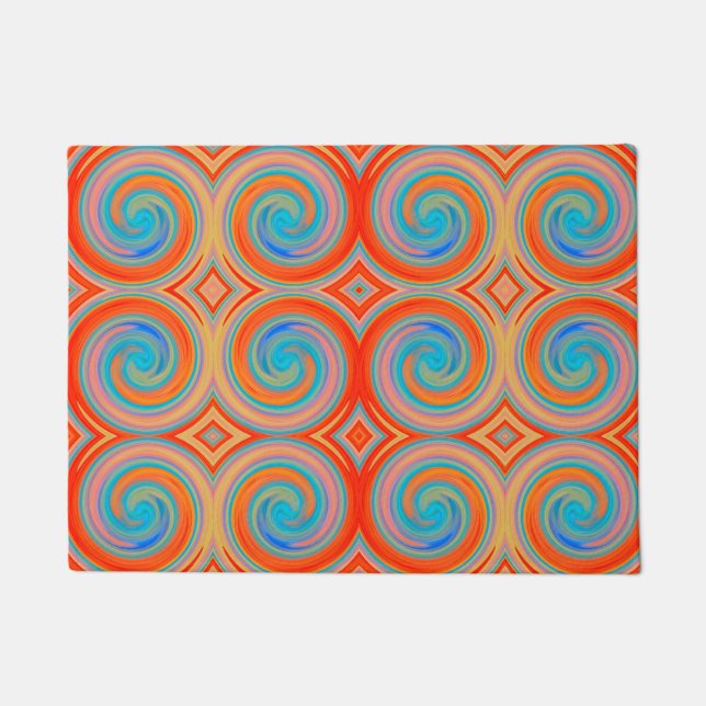 Orange Blue Abstract Swirl Pattern Doormat (Front)