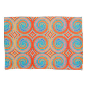 Orange Blue Abstract Swirl Pattern Pillowcase