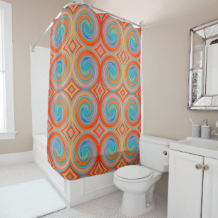 Orange Blue Abstract Swirl Pattern Shower Curtain