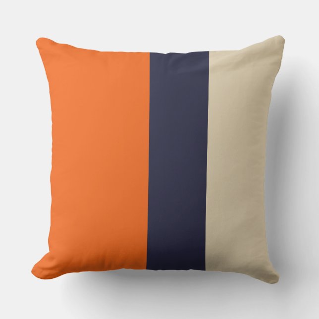 Orange Blue and Taupe Stripes   Cushion (Front)
