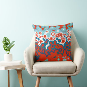 Orange, blue and Turquoise Geometric Cushion