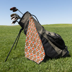 Orange, blue and white geometric patterned golf towel