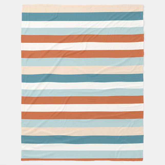 Orange,Blue and White Stripe Pattern Fleece Blanket (Front)
