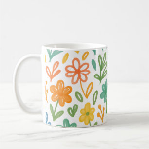 Orange Blue And Yellow Illustrated Floral Pattern Coffee Mug