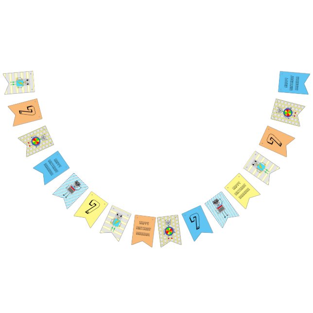 Orange Blue and Yellow Robot Birthday Personalised Bunting (All)