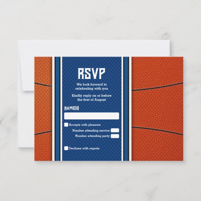 Orange Blue Basketball Bar Mitzvah RSVP Card (Front)