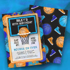 Orange Blue Basketball Paint Splatter Invitations