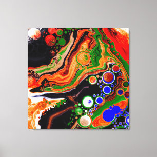 Orange, Blue, Black Digital Fluid Art Canvas Print
