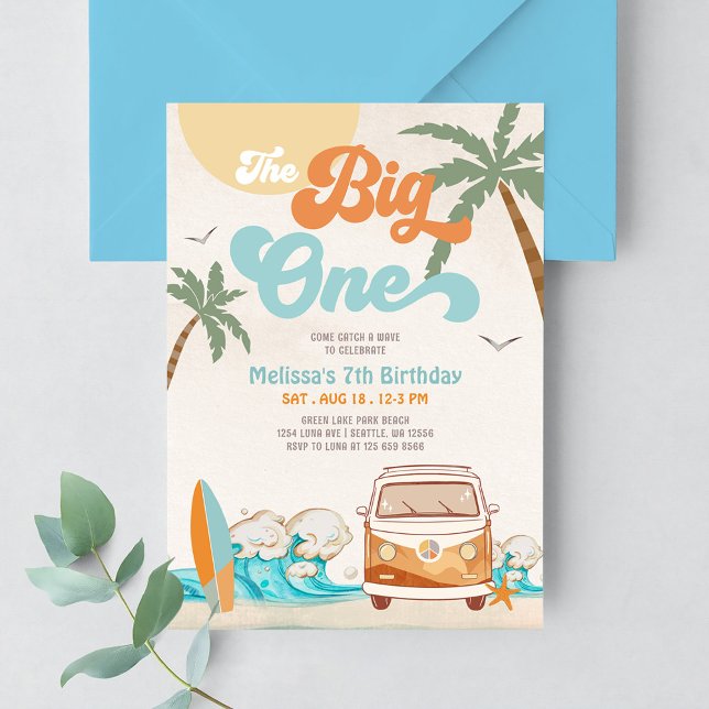 Orange Blue Boy The Big One Surf 1st Birthday Invitation (Creator Uploaded)