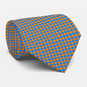Orange Blue Chequered Diamond Pattern Tie