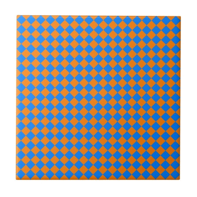 Orange Blue Chequered Diamond Pattern Tile (Front)