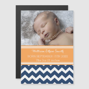 Orange Blue Chevron New Baby Magnetic Card