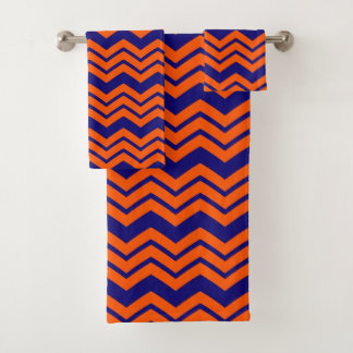 Orange Blue Chevron Zigzag Design Bath Towel Set