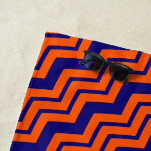 Orange Blue Chevron Zigzag Design Beach Towel