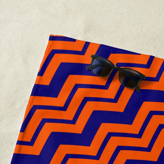 Orange Blue Chevron Zigzag Design  Beach Towel (In Situ)
