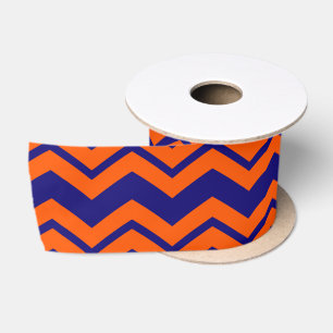 Orange Blue Chevron Zigzag Design Satin Ribbon