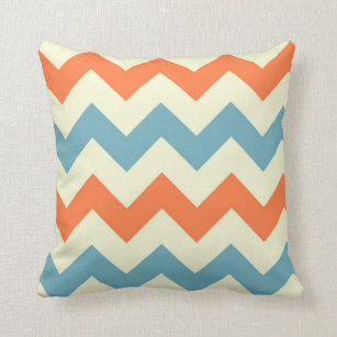 Orange blue chevron zigzag stripes zig zag pattern cushion