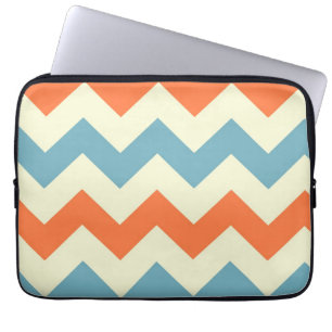 Orange blue chevron zigzag stripes zig zag pattern laptop sleeve