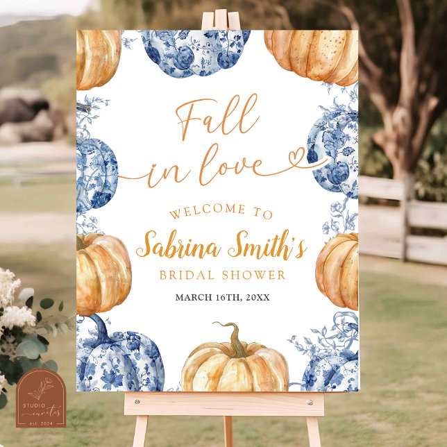 Orange Blue Chinoiserie Pumpkin Bridal Shower Poster (Creator Uploaded)