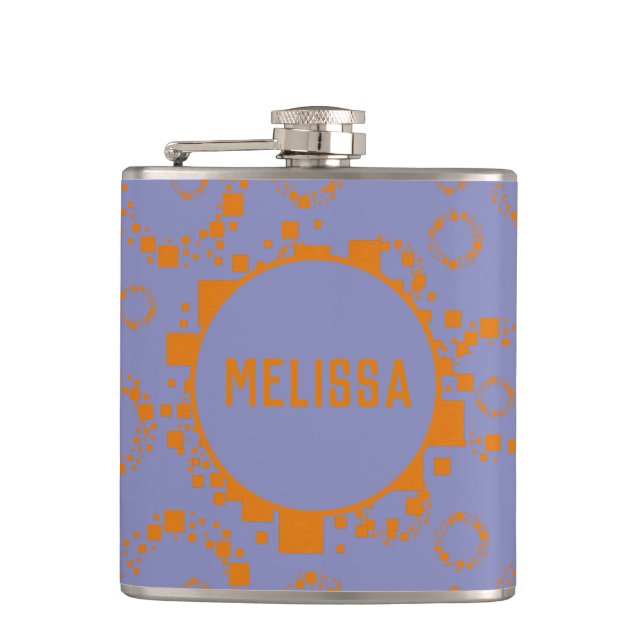 Orange blue circle squares pattern name dizzy art  hip flask (Front)