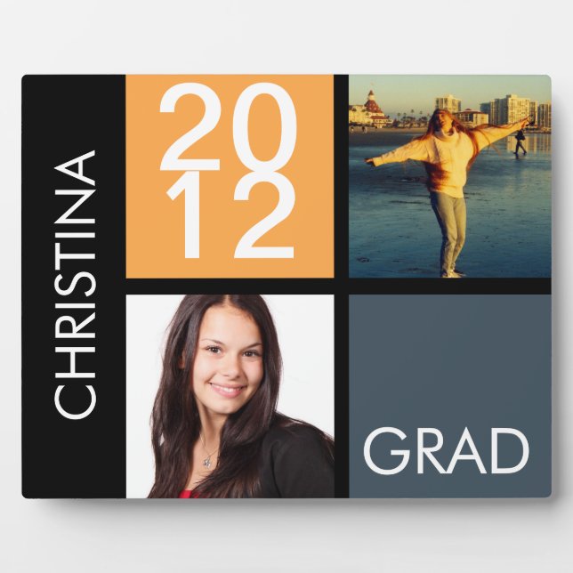 Orange blue colour block class year graduation plaque (Front)