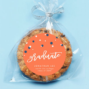 Orange Blue Confetti Graduate Graduation Classic Round Sticker