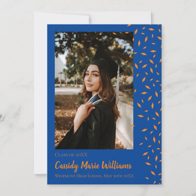 Orange Blue Confetti Graduation Announcement (Front)