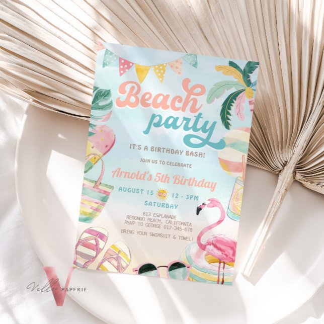 Orange Blue Cute Beach Birthday Party Invitation (Creator Uploaded)
