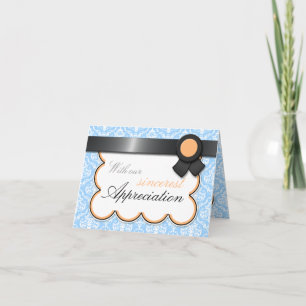 Orange & Blue Damask Elegant Thank You Cards