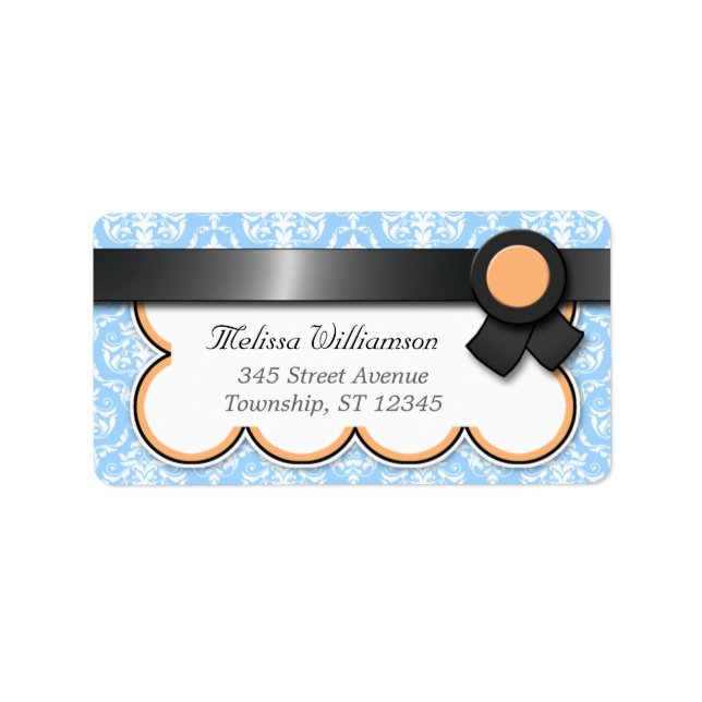 Orange & Blue Damask Personalised Address Labels (Front)