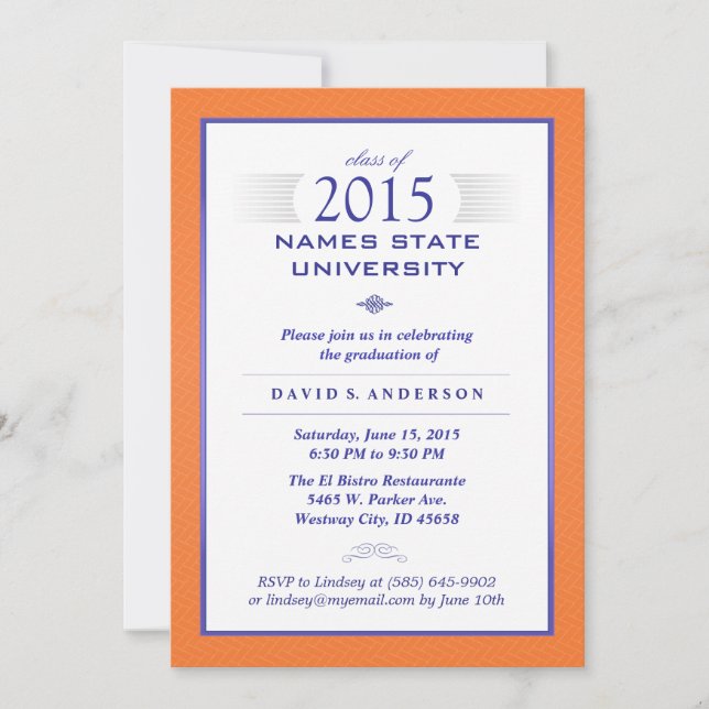 Orange & Blue Formal Graduation Party Invitation (Front)