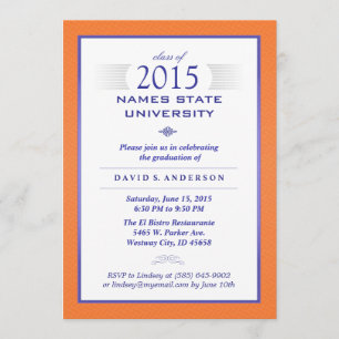 Orange & Blue Formal Graduation Party Invitation